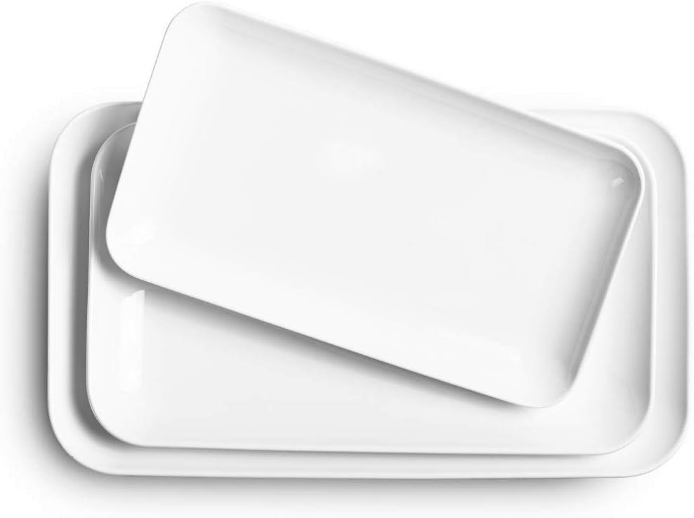 Large Serving Platter Set of 3, 16/14/12 Inch Porcelain Serving Trays for Party - White Ceramic Rectangular Platters