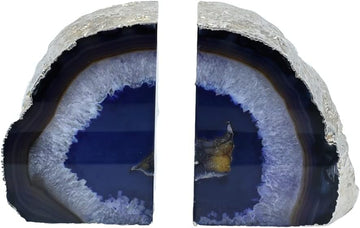 Agate Geode Bookends Silver Electroplated Small Bookends for Shelves, Non-Skid Bookend, Book Stopper for