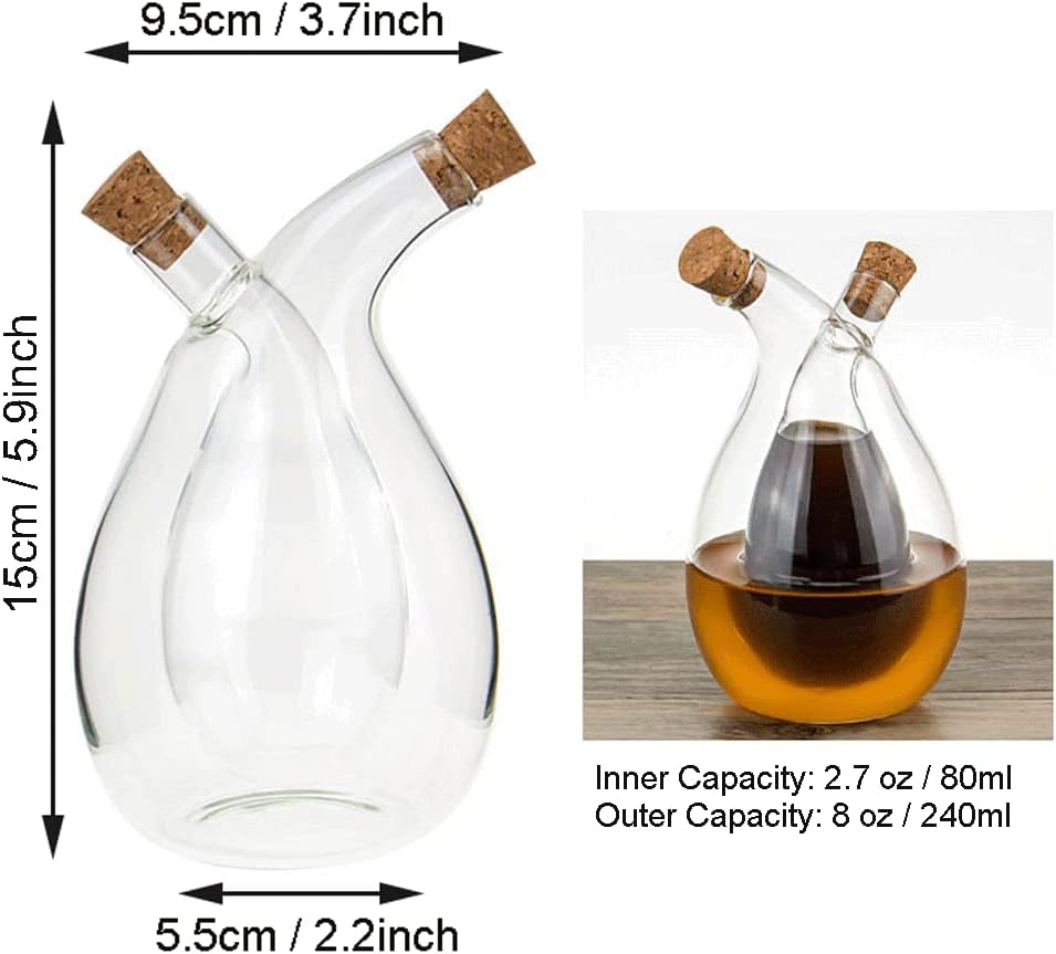 Olive Oil and Vinegar Dispenser Bottles Cruet, Kitchen 2 in 1 Glass Oil and Vinegar Dispenser, Dual Glass Oil