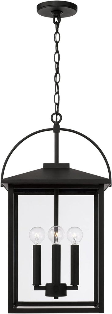 Bryson Transitional Clear Glass Outdoor Pendant Hanging Lantern, 4-Light 240 Total Watts, 24" H x 13" W, Black