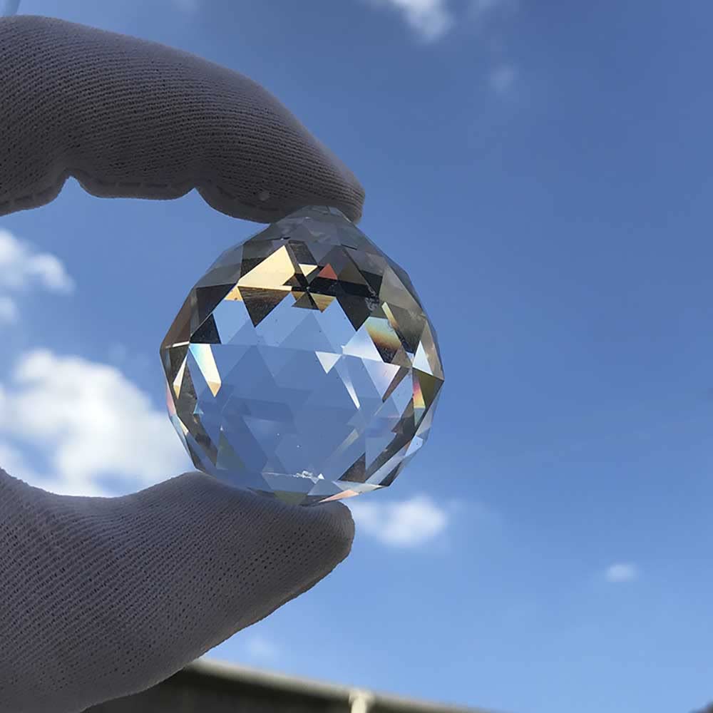 Clear Cut Crystal Glass Ball, 30mm Translucent Faceted Gazing Ball, Crystal Sphere Suncatcher Prisms Home Garden