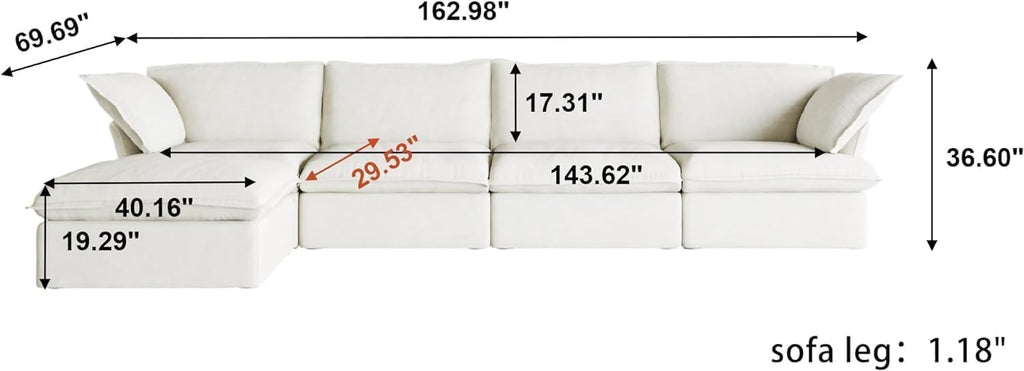 L Shape Sectional Couches, 5 Seat Modular Sofas Sectional, Modern Couch Sofa with Chaise Ottoman, Cushion Covers Removable, Two Corners and Two Middle Sofa for Living Room (White) A124-B0CNRMPCBX