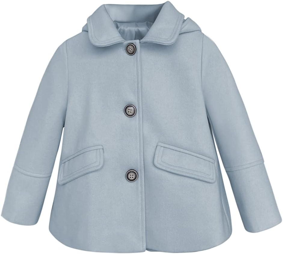 Baby Girls Button Formal Coat Toddler Kids Hooded Woolen Jacket Fall Winter Outwear