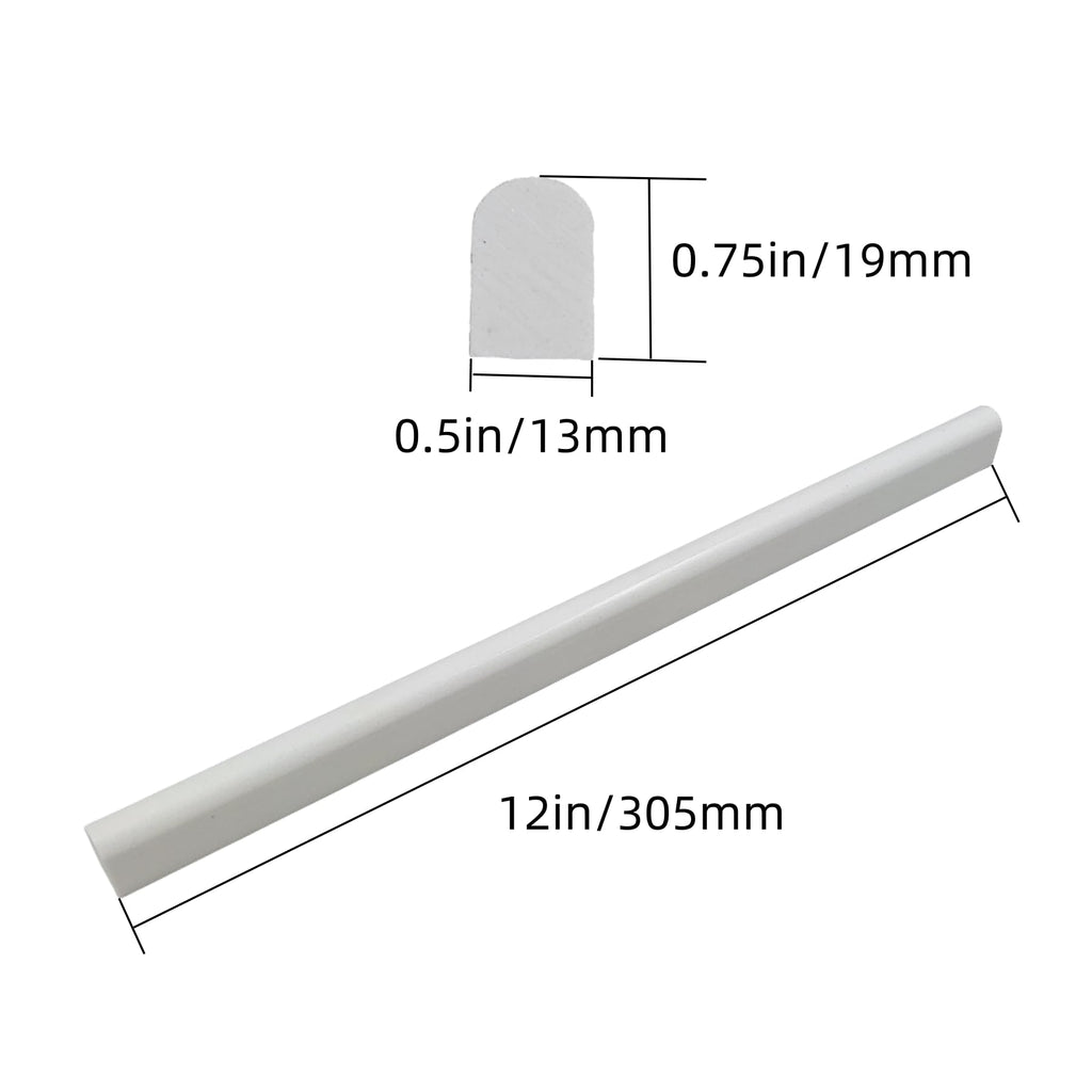10 Pcs White Marble Pencil Tile, 12 Inch Edge Trim Matte Finish, Backsplash, Kitchen, Shower