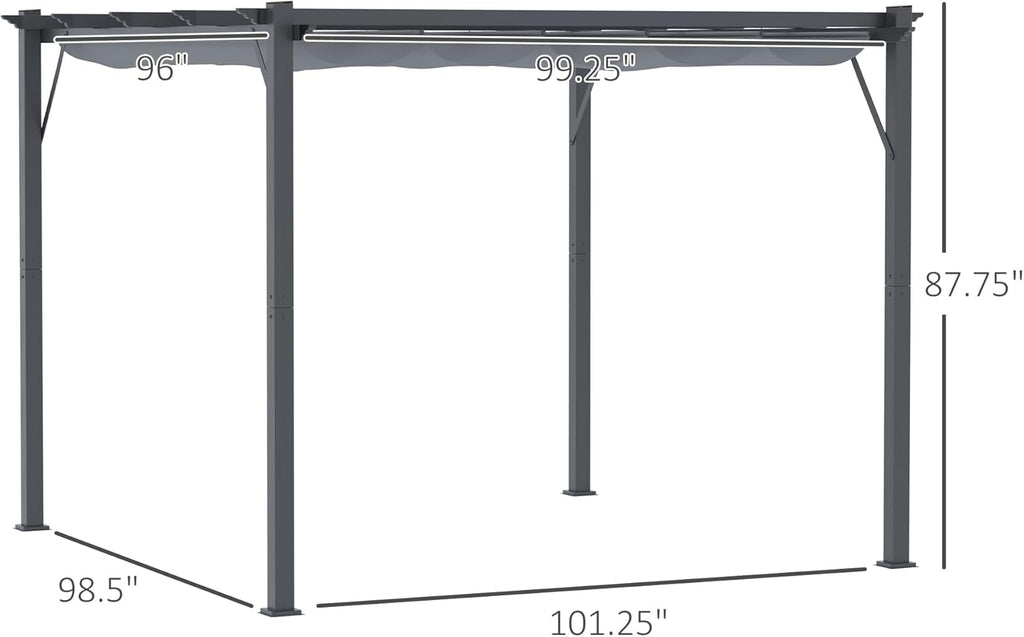 10' x 10' Aluminum Patio Pergola with Retractable Pergola Canopy, Backyard Shade Shelter for Porch, Outdoor Party