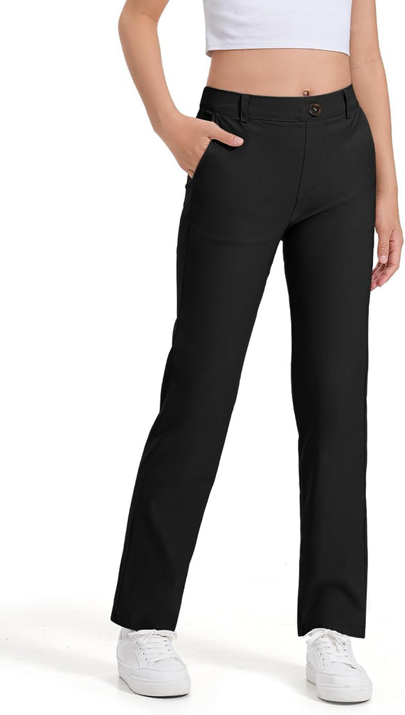 Girls Uniform Pants Kids Dress Pants High Stretchy with Pockets