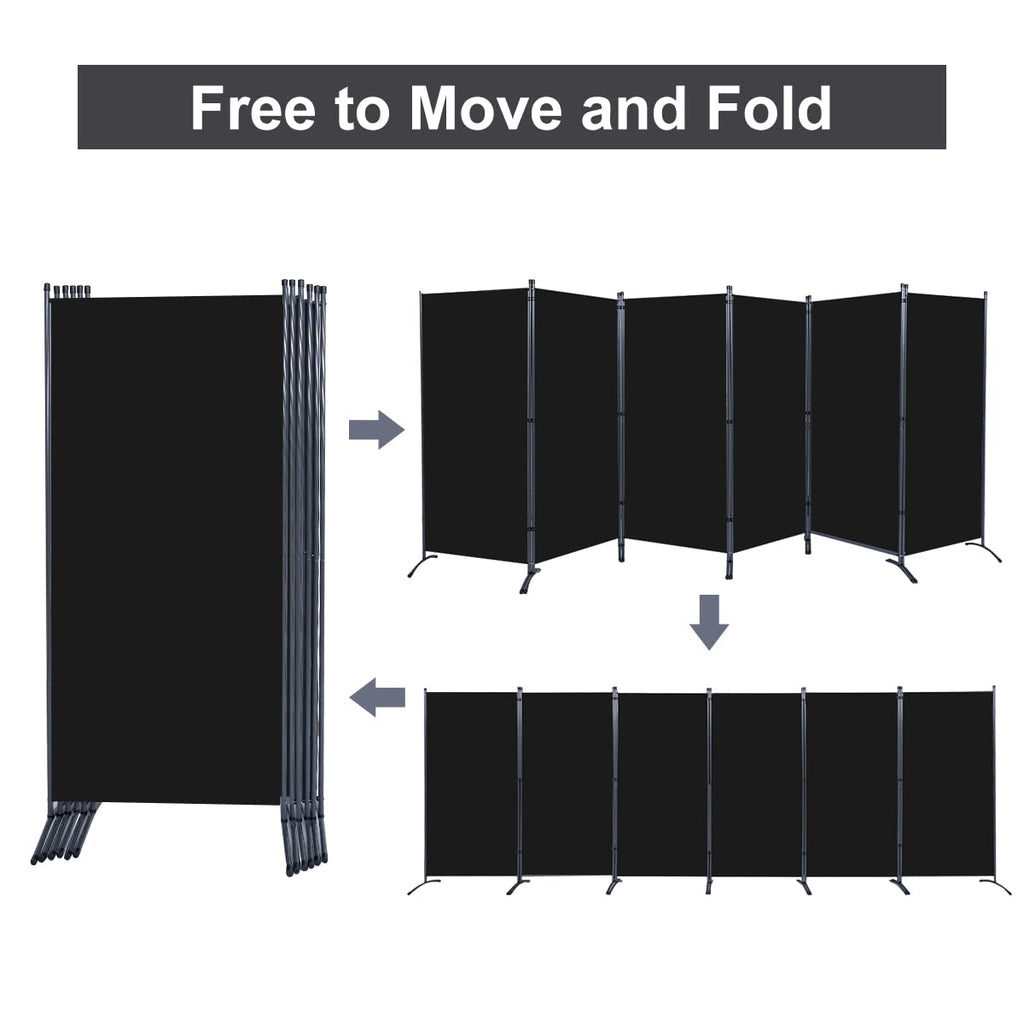 6 Panel Folding Room Divider, 204" W x 71.3" H Portable Privacy Screen, Black
