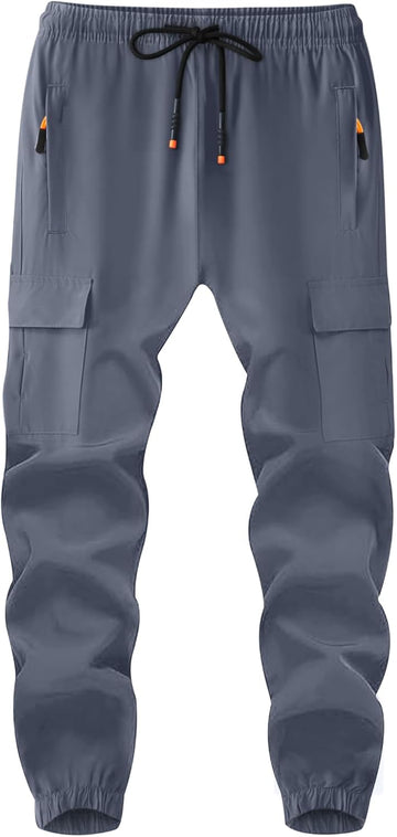 Boys Athletic Quick Dry Cargo Pants Lightweight Hiking Jogger Pants with Zipper Pockets
