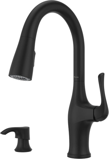 Wray Kitchen Faucet with Pull Down Sprayer and Soap Dispenser, Single Handle, High Arc, NSF Certified, Matte Black