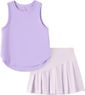 Girls Tennis Skirt Sets Tank Top + Pleated Skort Activewear