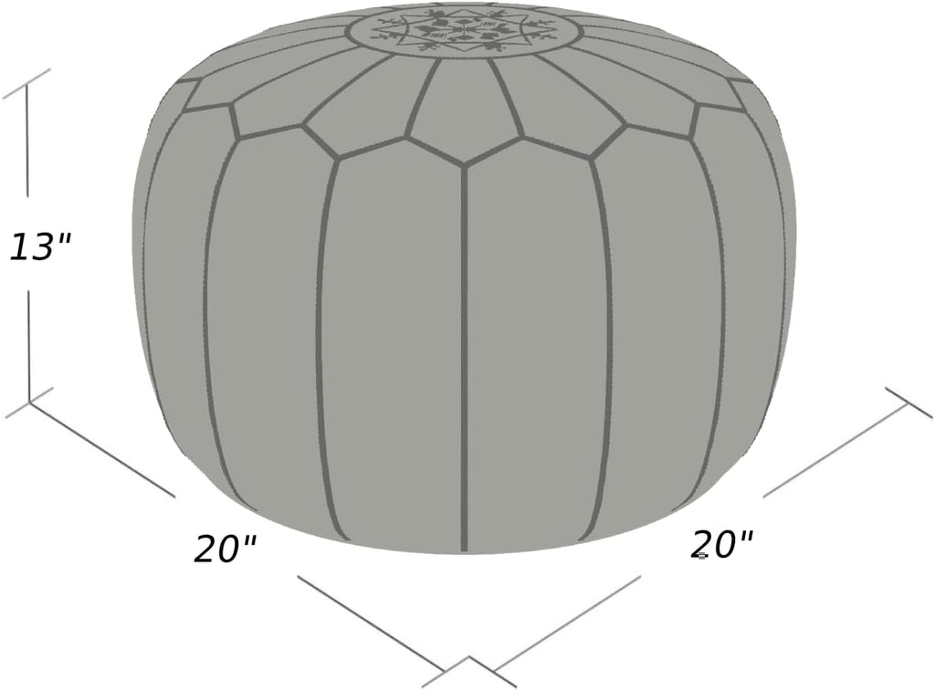 Stuffed Round Design Pouf Ottoman, Pre-Filled, 100% Genuine Leather, 13" Height x 20" Diameter, Footstool & Living