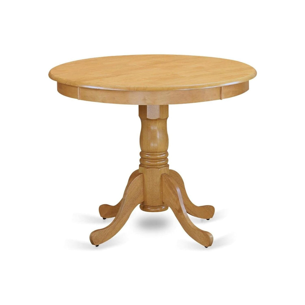 Round Wood Dining Table - Sturdy Kitchen Table for Small Spaces Oak and Linen White/36-Inch Without Dropleaf
