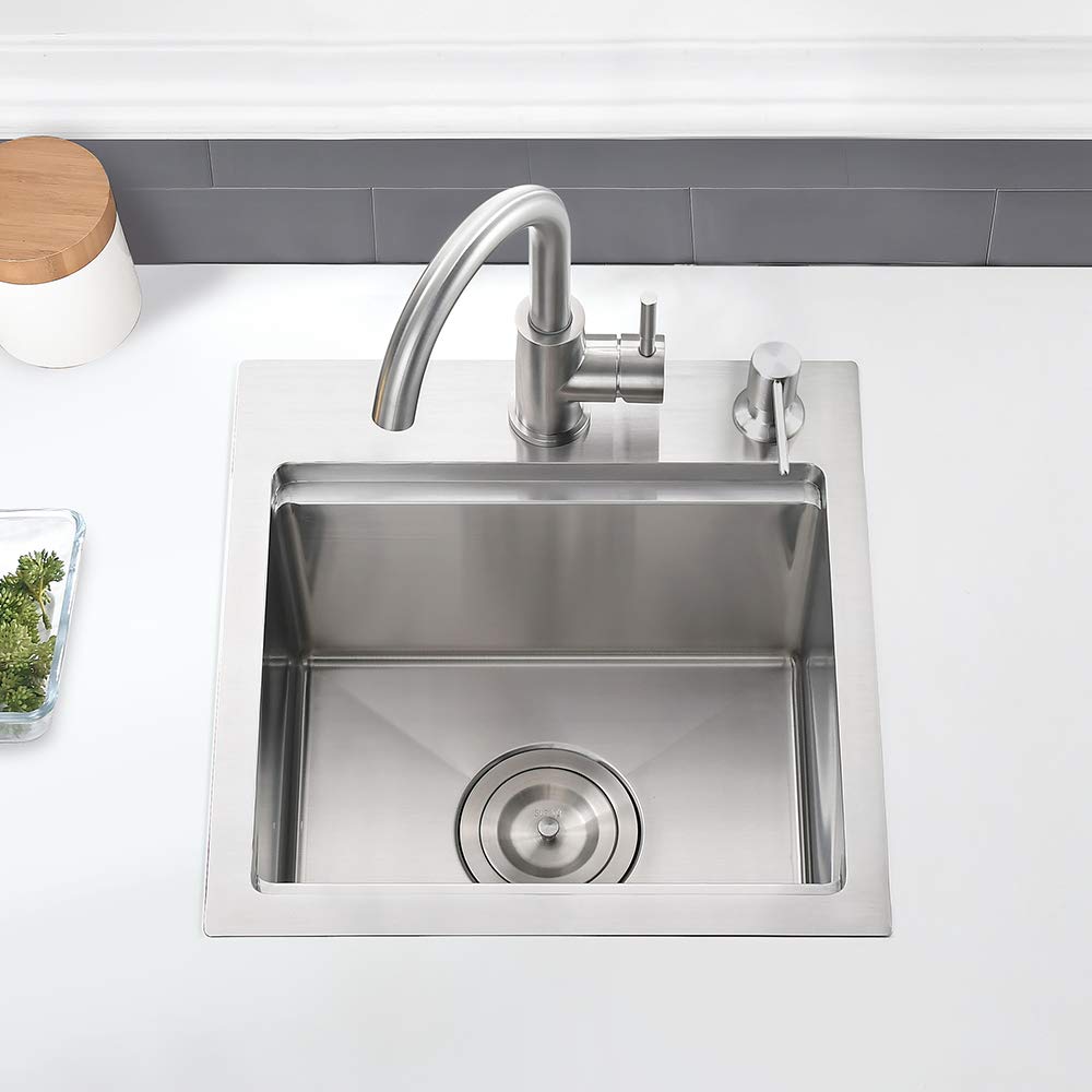 15x15 Drop In Bar Sink Small Kitchen Sink Top Mount Workstation Stainless