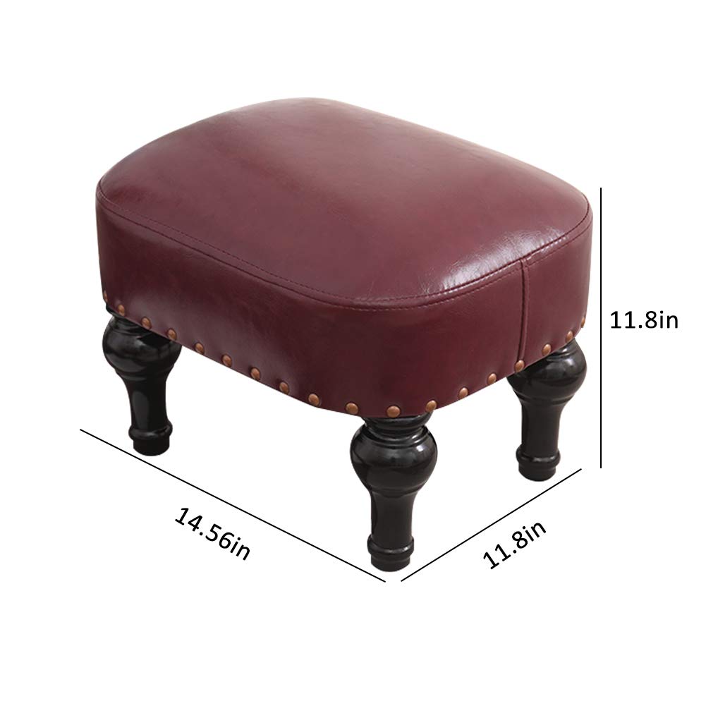 Small Foot Stool Brown Leather Stool Vintage Upholstered Footrest Rubber Wooden Foot Rest Stool Sofa Stool for Foot