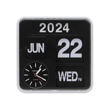 Retro Modern 9.45 Inches Calendar Day Date Flip Desk Wall Clock (Black)(No Battery Included)