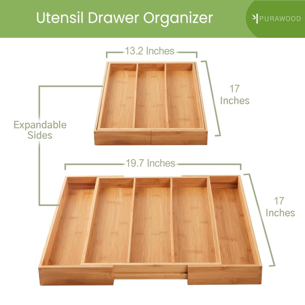 Expandable Kitchen Drawer Organizer 3-5 Slots, Natural