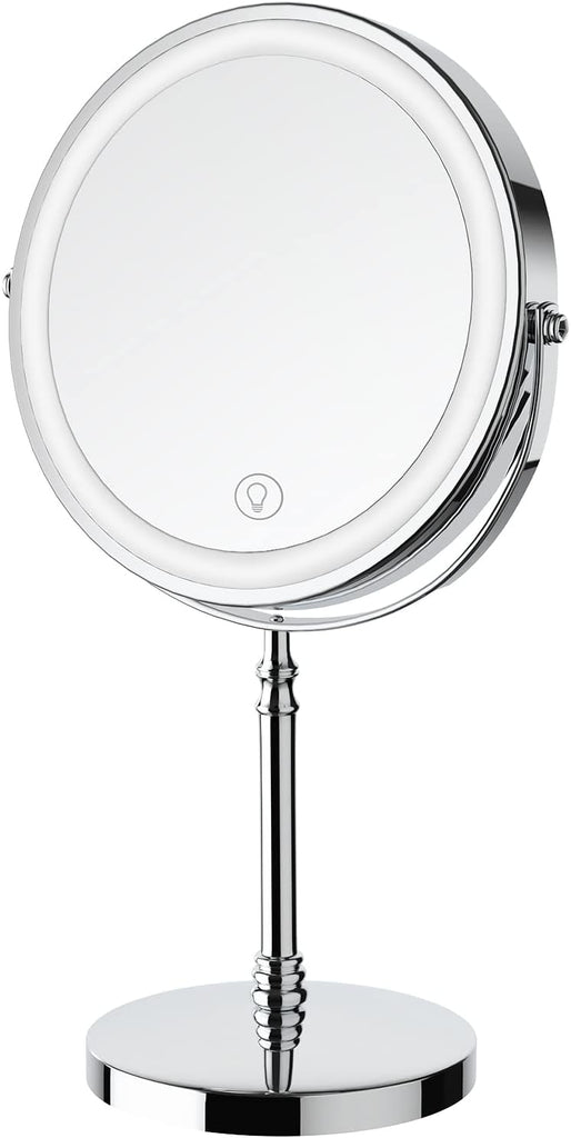Makeup Mirror, 3000mAh Rechargeable Double-Sided Magnifying Vanity Mirror with 3 Colors, 1X/10X, Adjustable Brightness