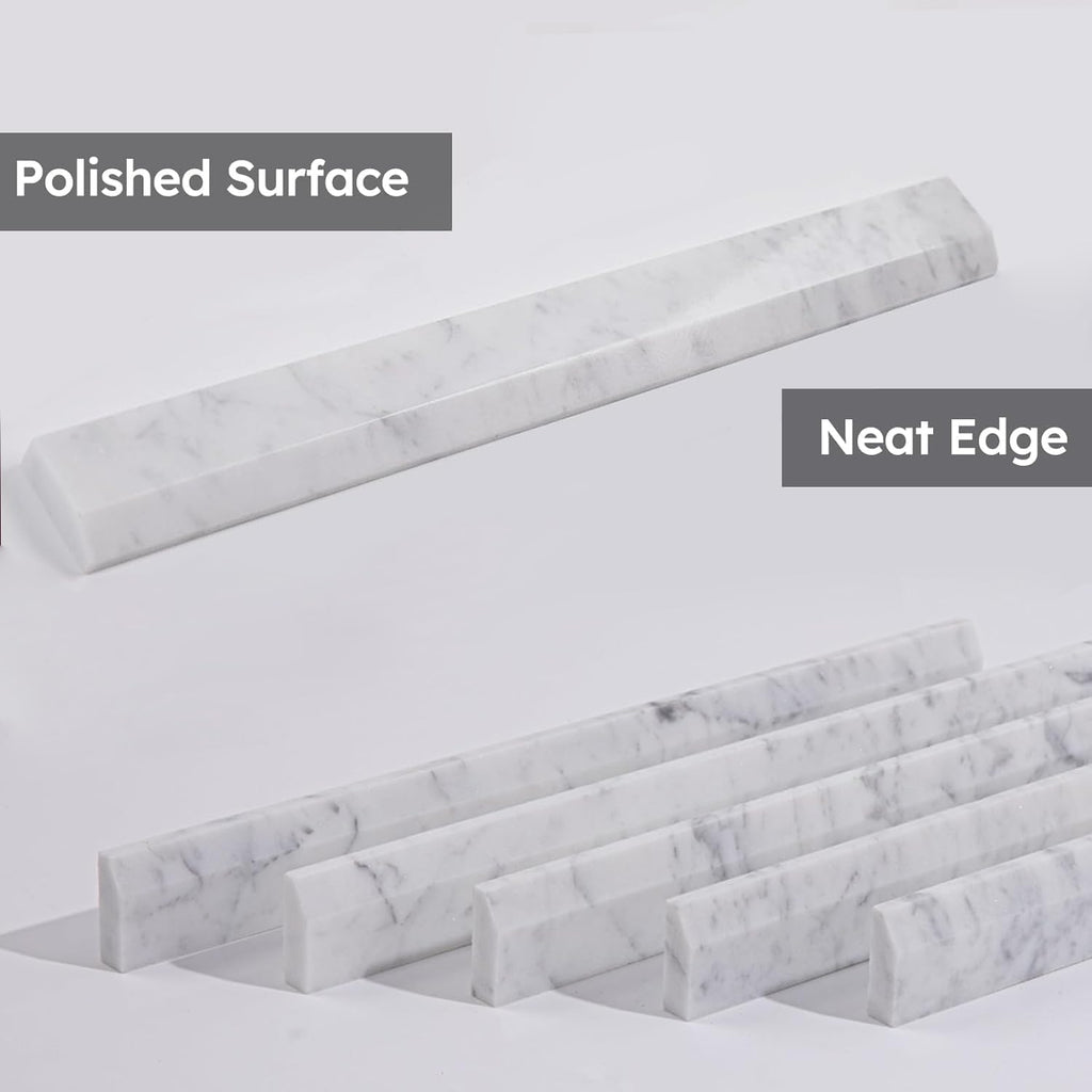 10 Pcs Carrara White Marble Pencil Liner Trim, 3/8×12 Inch Polished