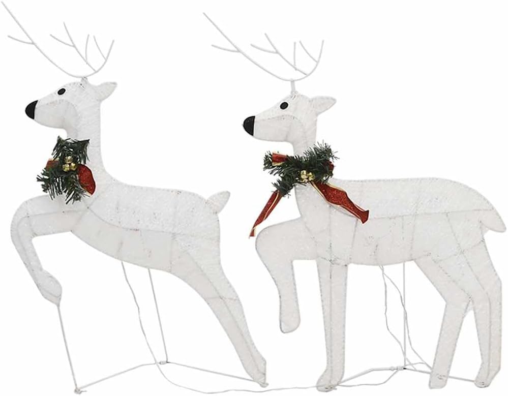 Lighted Reindeer & Sleigh Christmas Decoration with 140 LEDs for Outdoor Holiday Lawn Decoration, White - 522