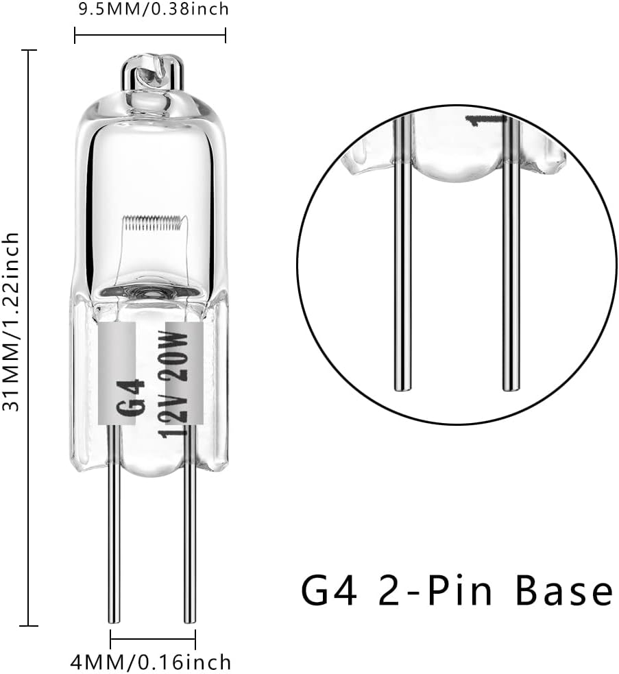 Halogen Bulbs G4 20W 12V T3 JC Type 2 Pin Base Replacement for Landscape Under Cabinet Puck Light Track Lighting