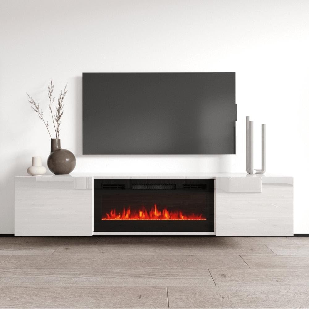 Cali BL-EF Electric Fireplace - Wall Mounted Media Console with Storage Cabinets - Modern High Gloss, 72