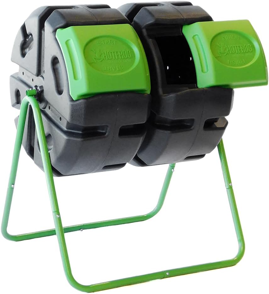 37-Gallon Dual-Chamber Tumbling Composter, Black/Green (HF-DBC4000) - UV-Inhibited, BPA-Free, Compost Bin for Garden