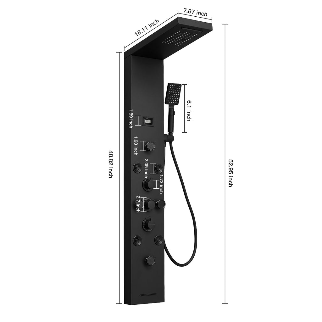 6 IN 1 Shower Panel Tower System Matte Black Stainless Steel