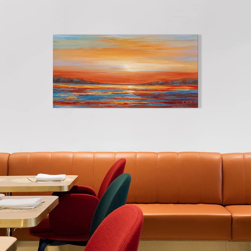 Colorful Ocean Sunset Abstract Beach Wall Art Orange Red Warm Sunrise Artwork Bathroom Wall Decor Large Beach Posters
