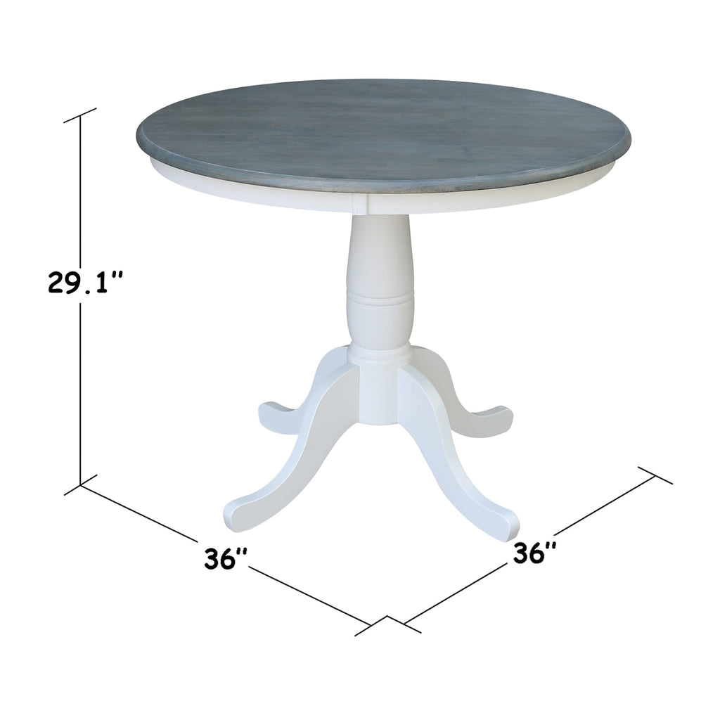 36" Round Top Pedestal Dining Table, 29.1" High, White/Heather Gray