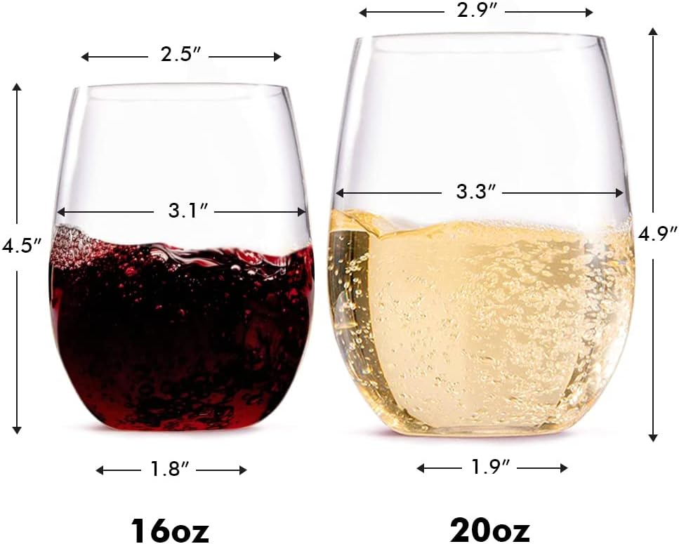 Outdoor Wine Glasses Stemless, 16oz Set of 4, Unbreakable Tritan Plastic Drinkware, Dishwasher Safe Reusable Glasses