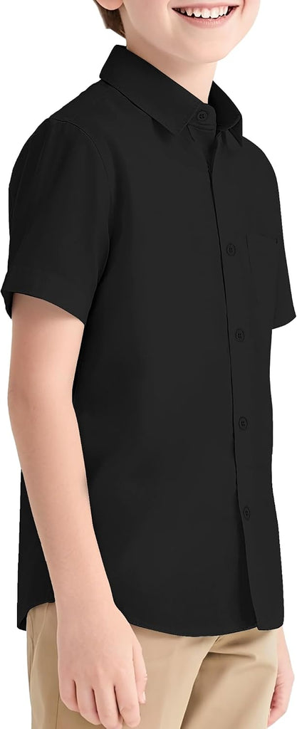Boys Button Down Dress Shirts Short Sleeve Uniform Oxford Shirt