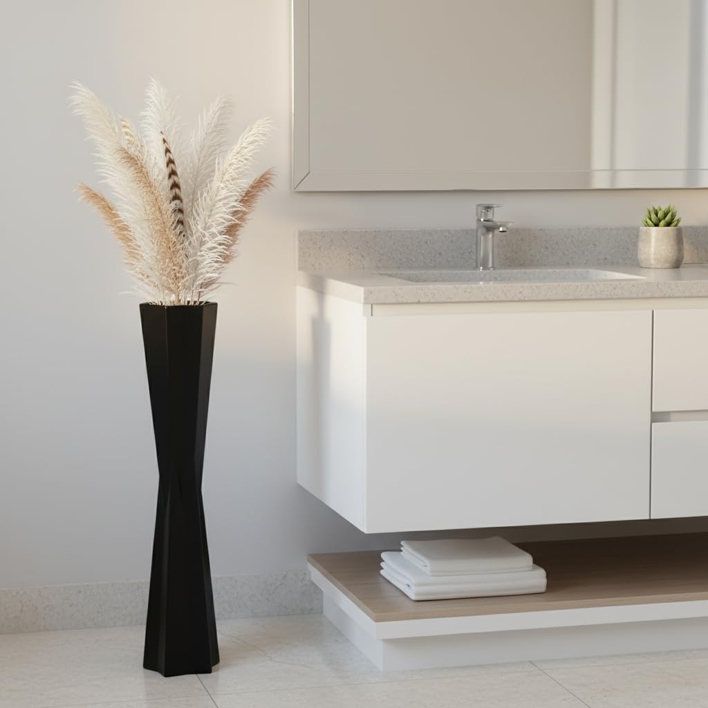 Black Star Floor Vase, 27.5" Tall Modern Tapered Vases for Pampas Grass, Feathers, Dried Flowers, Large Home Decor