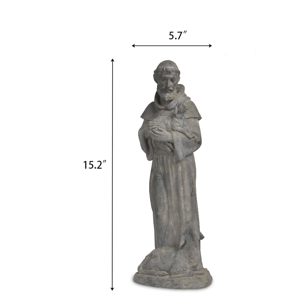 Vintage St Francis Garden Statue - 15.2 Inch Resin Patron of Animal Figurine Saint Francis Sculpture with Sheep for