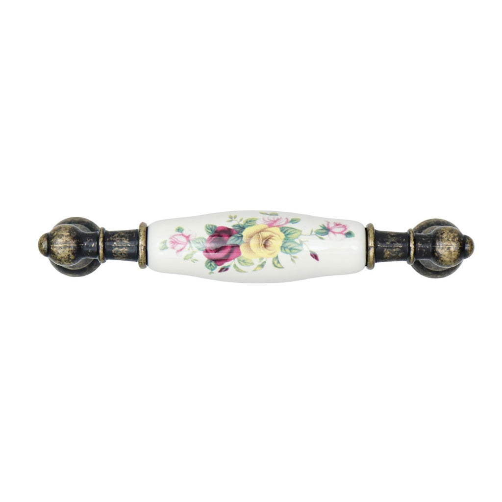 6pcs Floral Ceramic Cabinet Pulls, 3.78" Holes Center to Center