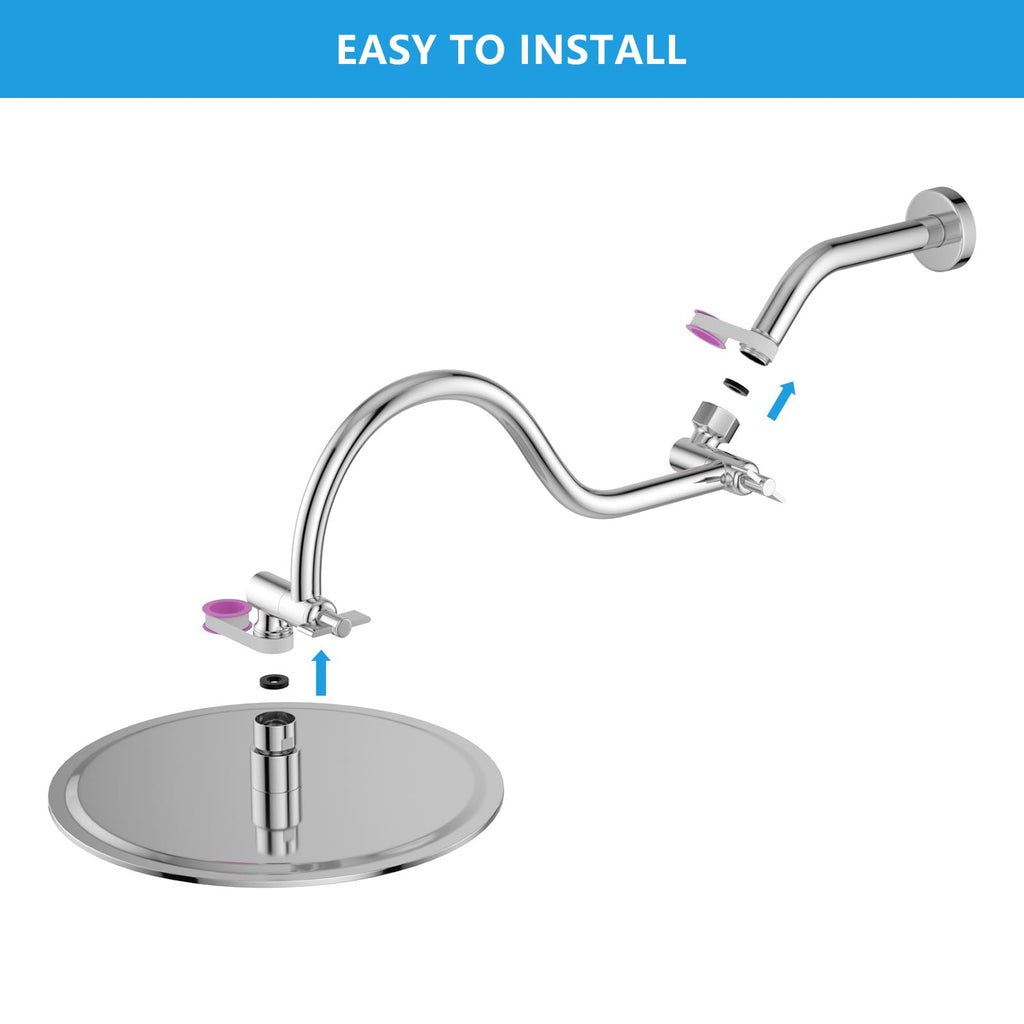 16 Inch Shower Head Extension Arm, Solid Stainless Steel & Brass