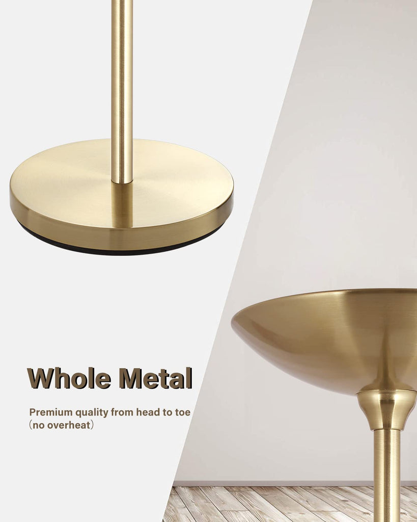 Torchiere Floor Lamp Gold, 30W Super Bright LED Standing Lamp, 3000K Stepless Dimmable Pole Lamp with Rotary Switch
