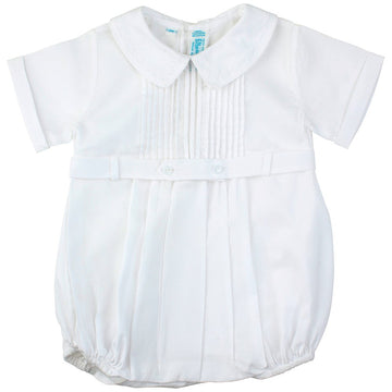 Baby Boy Romper Pintucked Creeper Baptism Christening (, White)