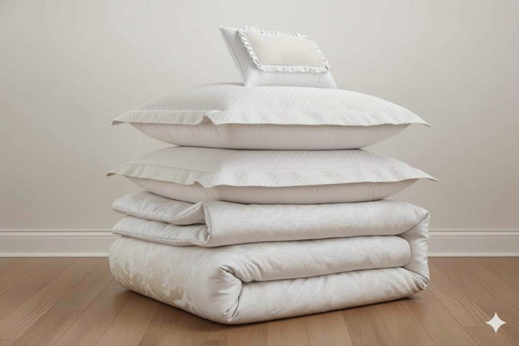 Tradition Sara Jacquard Cotton Blend, King-Calking 7PC Duvet Cover Set, White