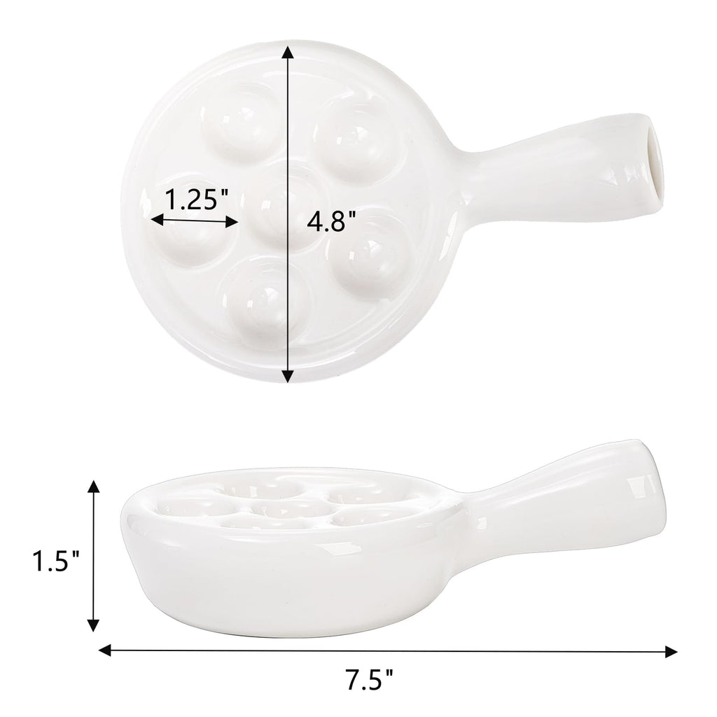 3 Pack Ceramic Escargot Plate With 6 Holes and Handle, 4.8 Inch Small White Small French Escargot Baking Dish Seafood