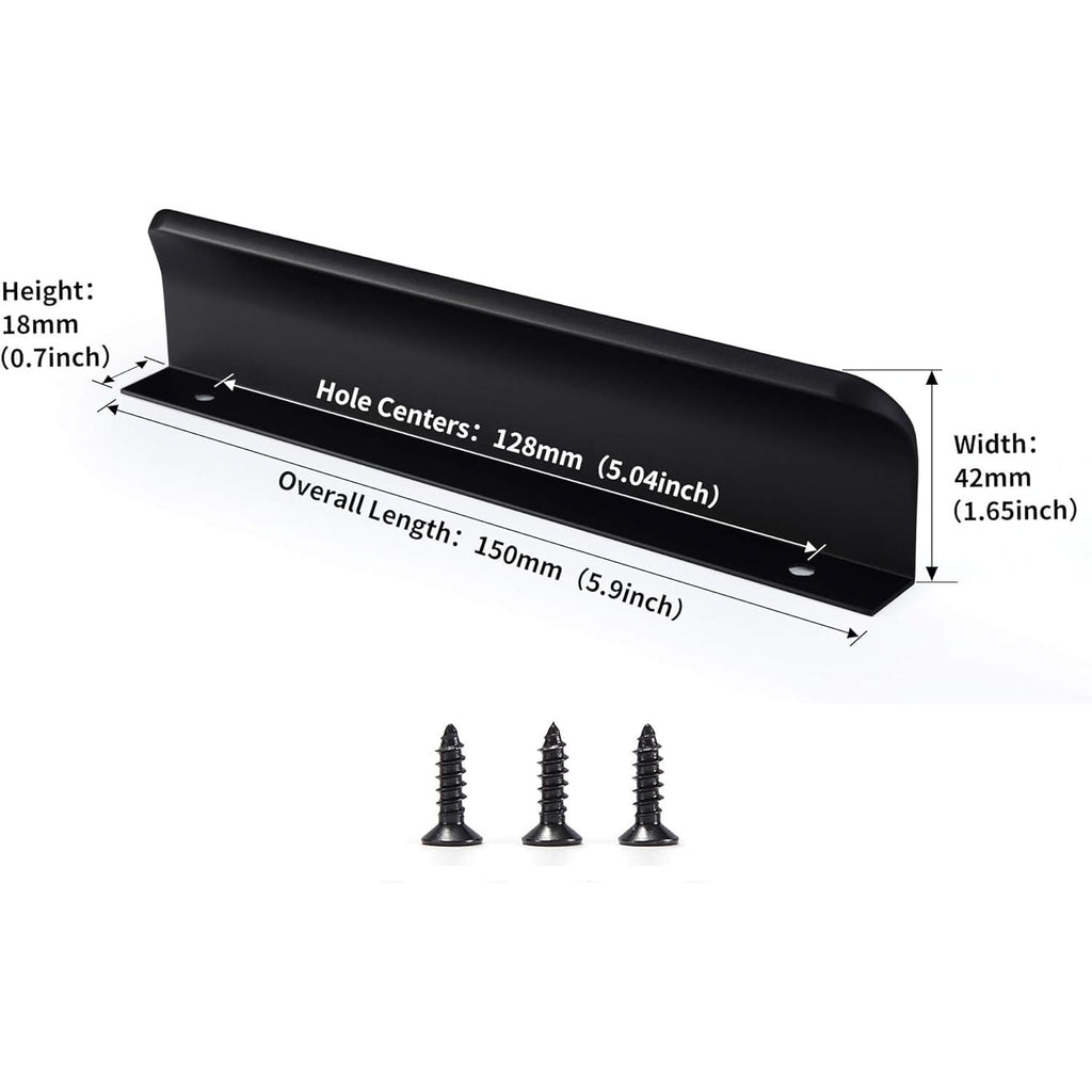 Edge Matt Black Finger Pull for cabinets Kitchen Concealed Drawer pulls Aluminum Door Handle 5 Pack Modern Hole to