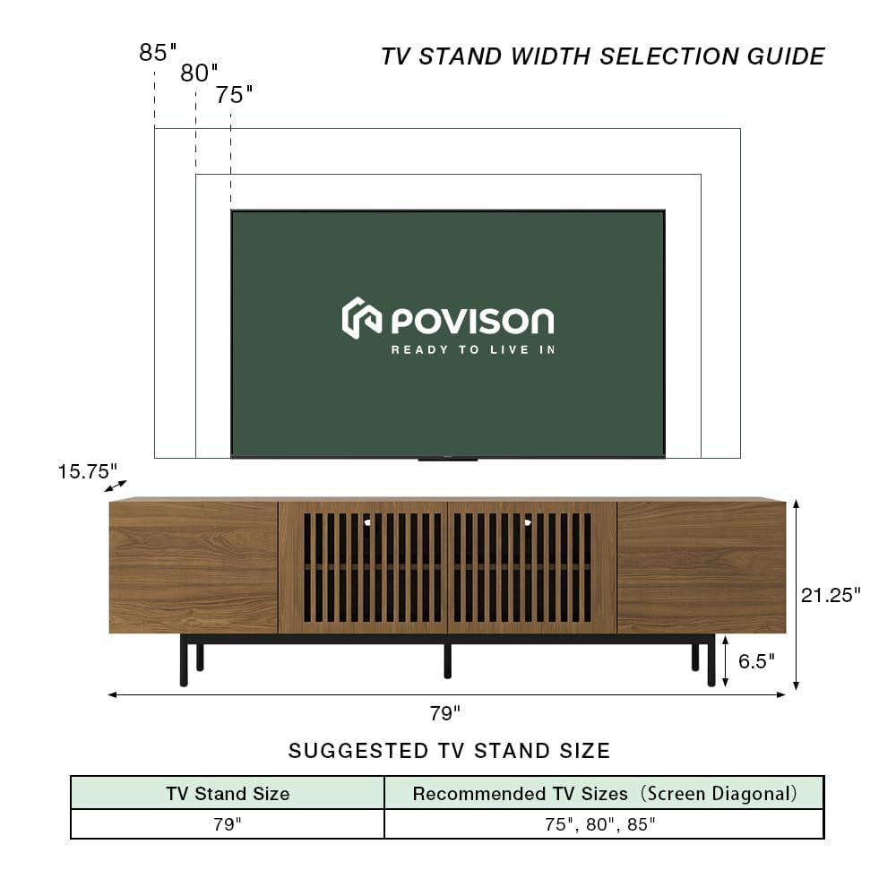 Full Assembled Mid-Century Modern TV Stand with Slatted Doors, Wood Media Console for 75 Inch TV, TV Console with