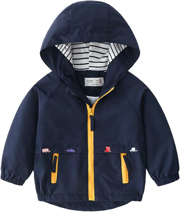 Kids Boys Lightweight Waterproof Hooded Jacket with Pockets Toddler Spring Fall Outfits Zip Up Thin Outwear Coats