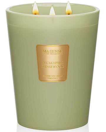 Eucalyptus Cedarwood Soy Candle, 35oz 3-Wick, Woody Relaxing Spa
