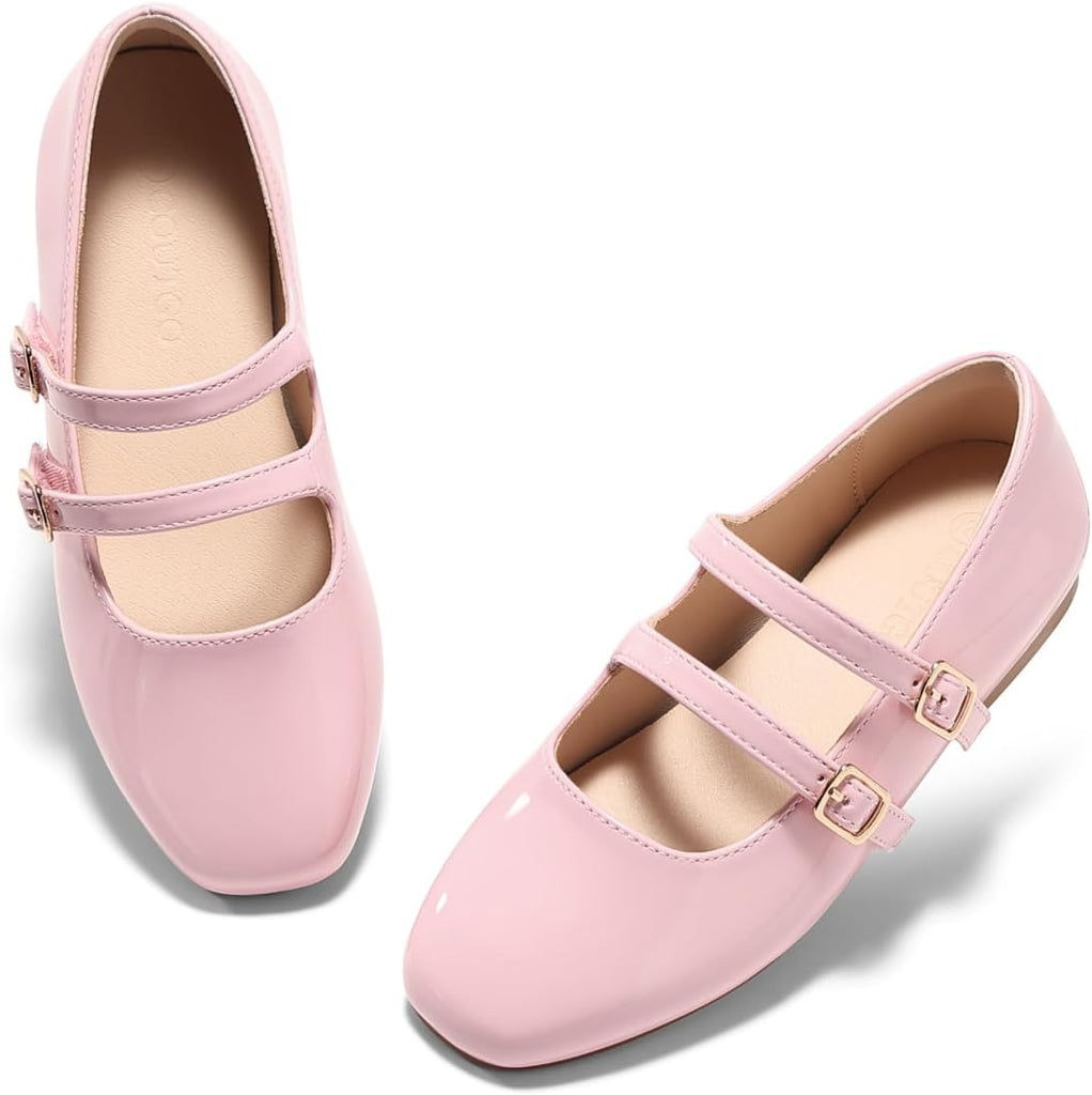 Girls Mary Jane Dress Shoes Square Toe Double Strap Flower Girl Wedding Party Ballet Flats for Toddler/Little/Big Kids