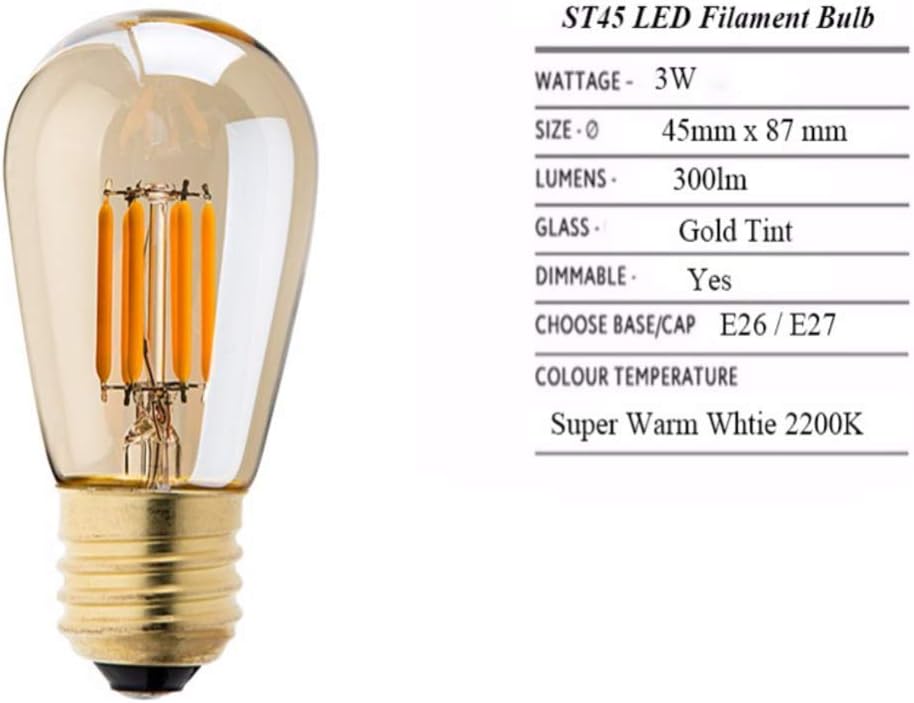 6 Pack Dimmable Vintage LED Edison Light Bulbs 3W Edison Light Bulbs 30W Equivalent Warm Yellow 2200K E26 E27 Medium