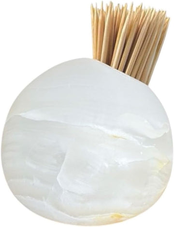 White Onyx Toothpick Holder, Match Holder with Striker for Candles, Decorative Natural Stone, Modern Home Decor