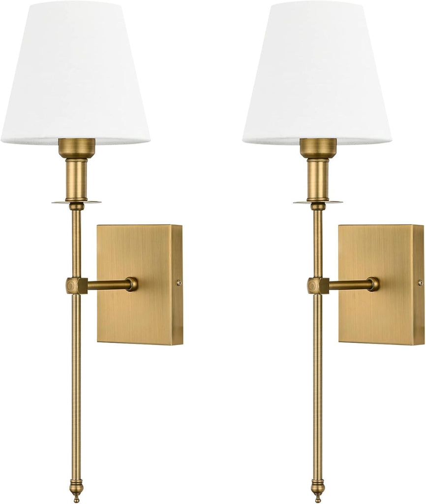 Hardwired Wall Sconces Set of 2 - Professional Installation Required - White Fabric Shade Indoor Wall Lamp Column