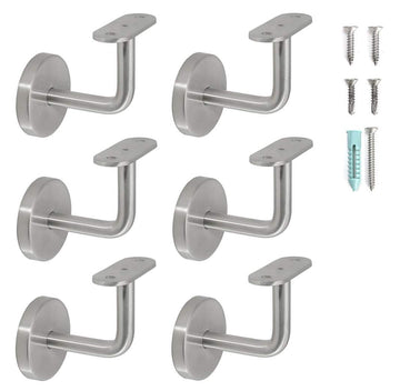 Stainless Steel Wall Mount Staircase Handrail Brackets w/Base Flange Cover for Flat Surface Square Top Railing, Satin