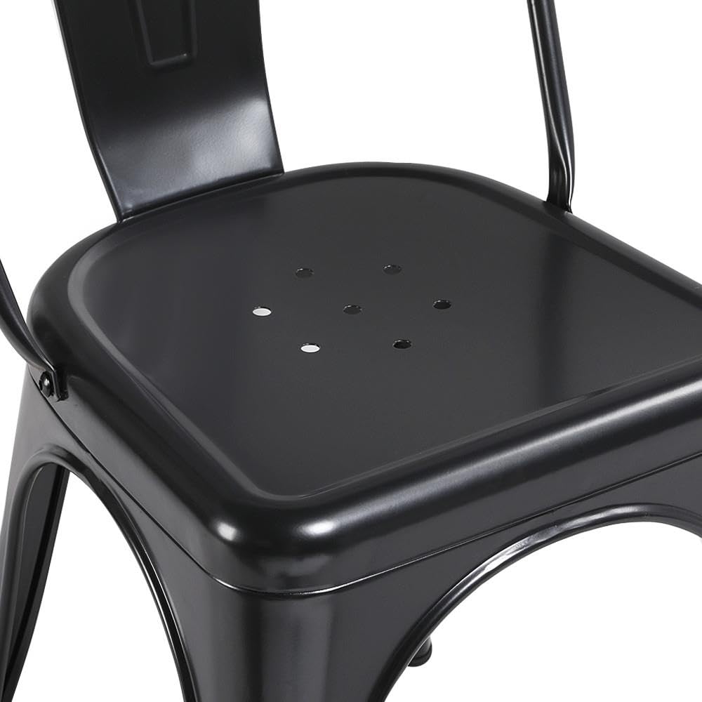Metal Chairs Set of 4, Stackable Dining Chairs with Back, Black