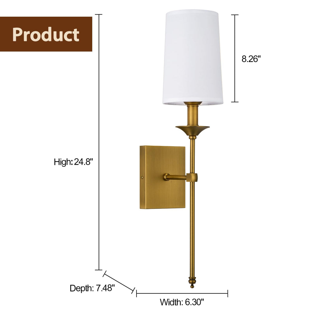 Hardwired Wall Sconces Set of 2, Mid Century Candlestick Style Wall Mounted Sconce with Pure White Cylindrical Shade